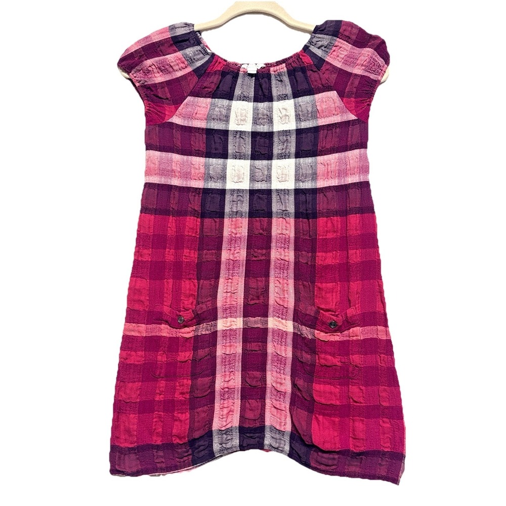 Burberry Girls Nova Check Plaid Dress 10Y Pink Textured Wool Blend Preppy